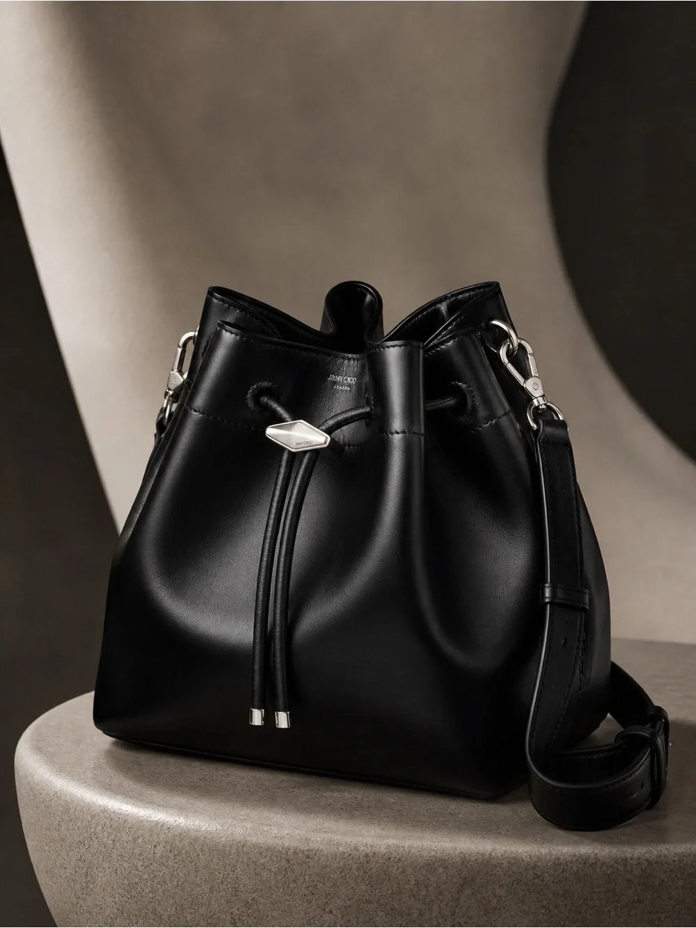Jimmy Choo Cinch L Black Calf Leather Bucket Bag NWT Full Set